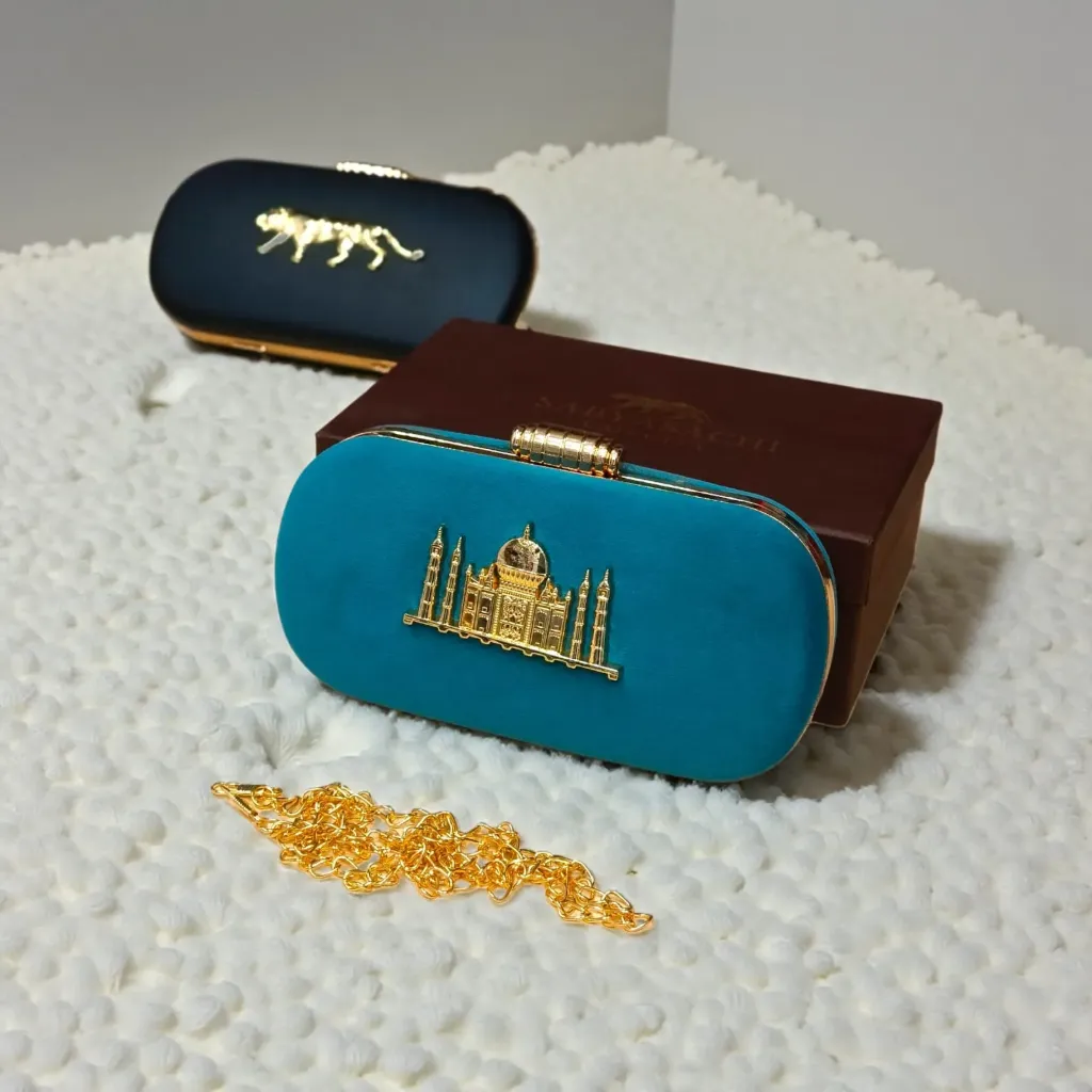Sabyasachi Inspired Taj Mahal Clutch Bag (Blue)