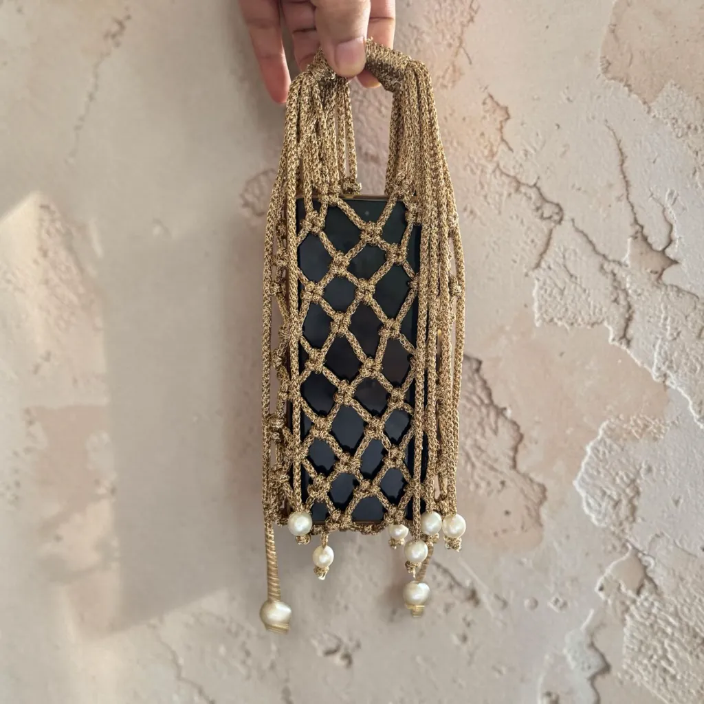 Macrame Mobile Bag (Light Gold)